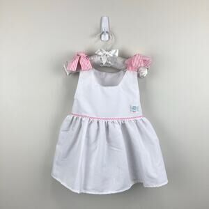 Vintage Healthtex White Seersucker Sailor Bow Dress 12 Months USA